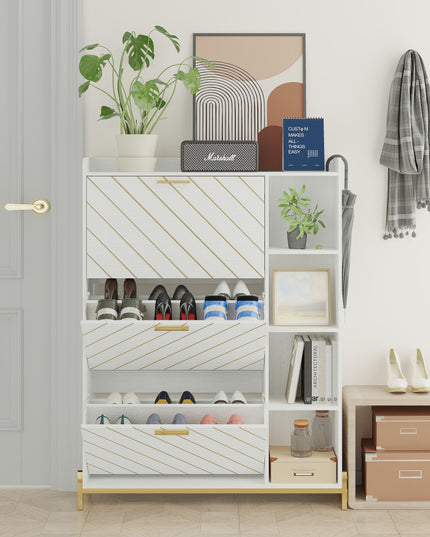 Shoe Cabinet with 3 Flip Drawers & Open Shelves, Modern Entryway Shoe Storage Cabinet Slim, Narrow Hidden Shoe Rack for Heels