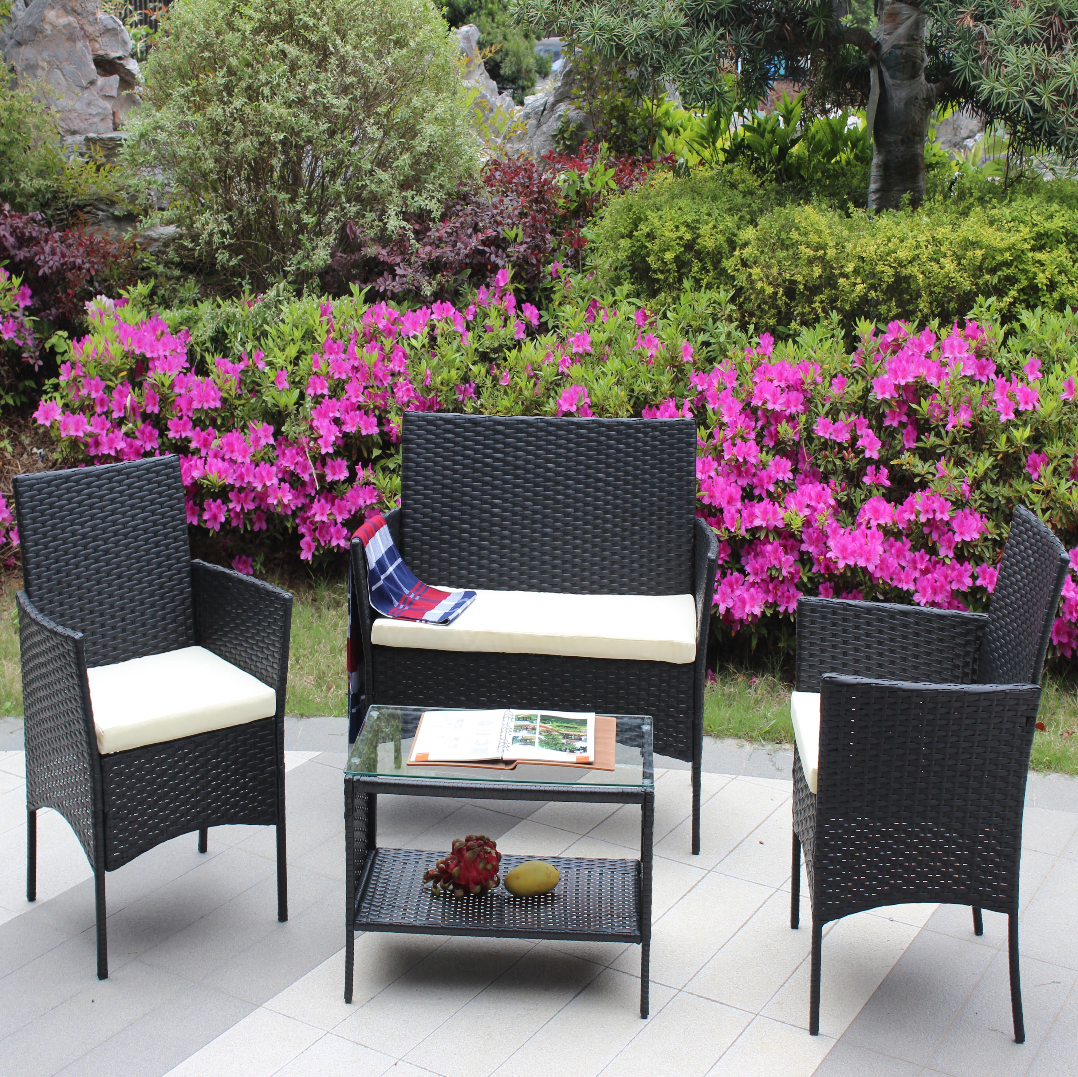 Set Patio Rattan 4 Pezzi Beige