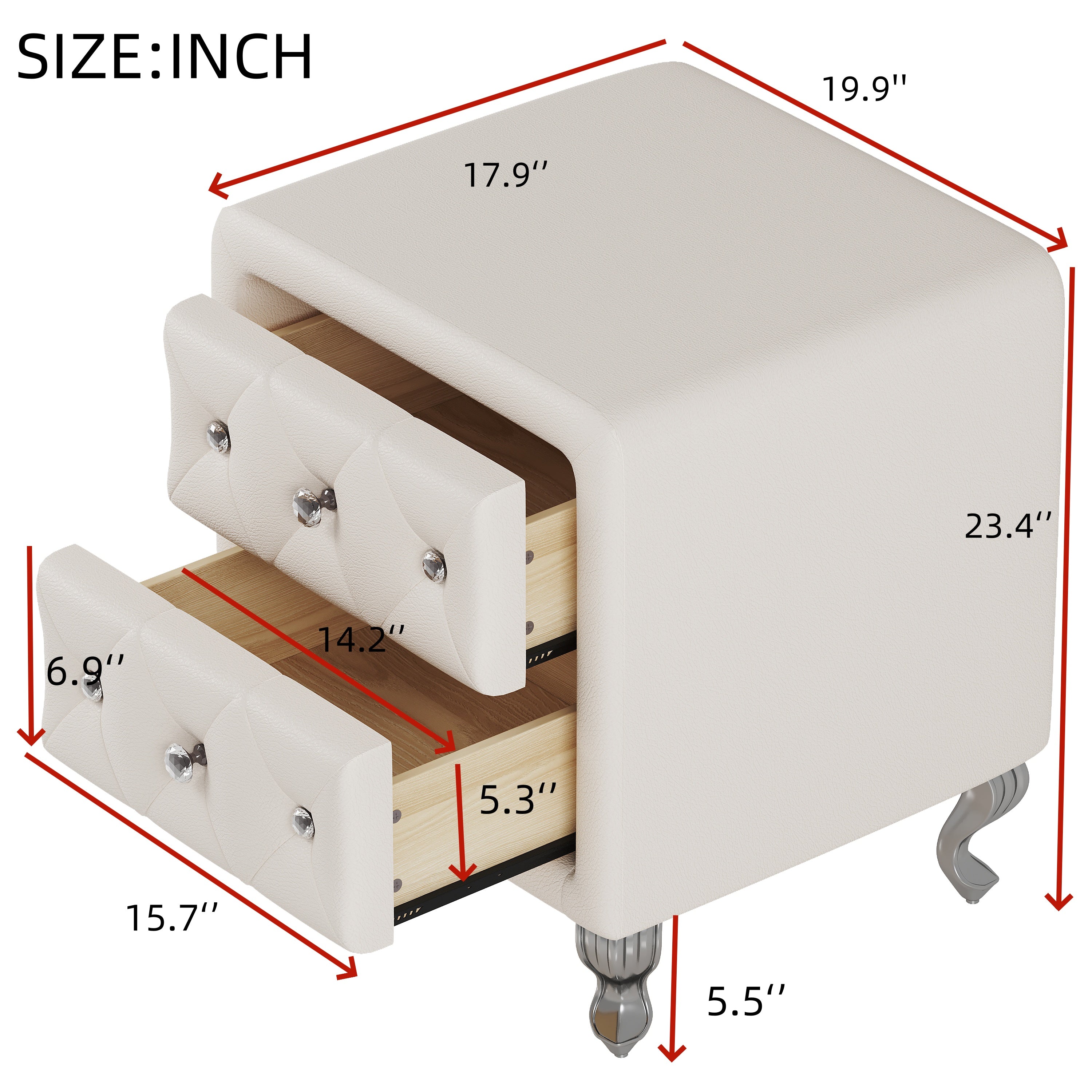Comodino Bianco Ecopelle Gambe Metallo