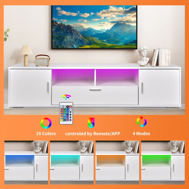 Modern TV Stand with LED Lights – Entertainment Center TV Cabinet with Storage for Up to 75 Inch TVs