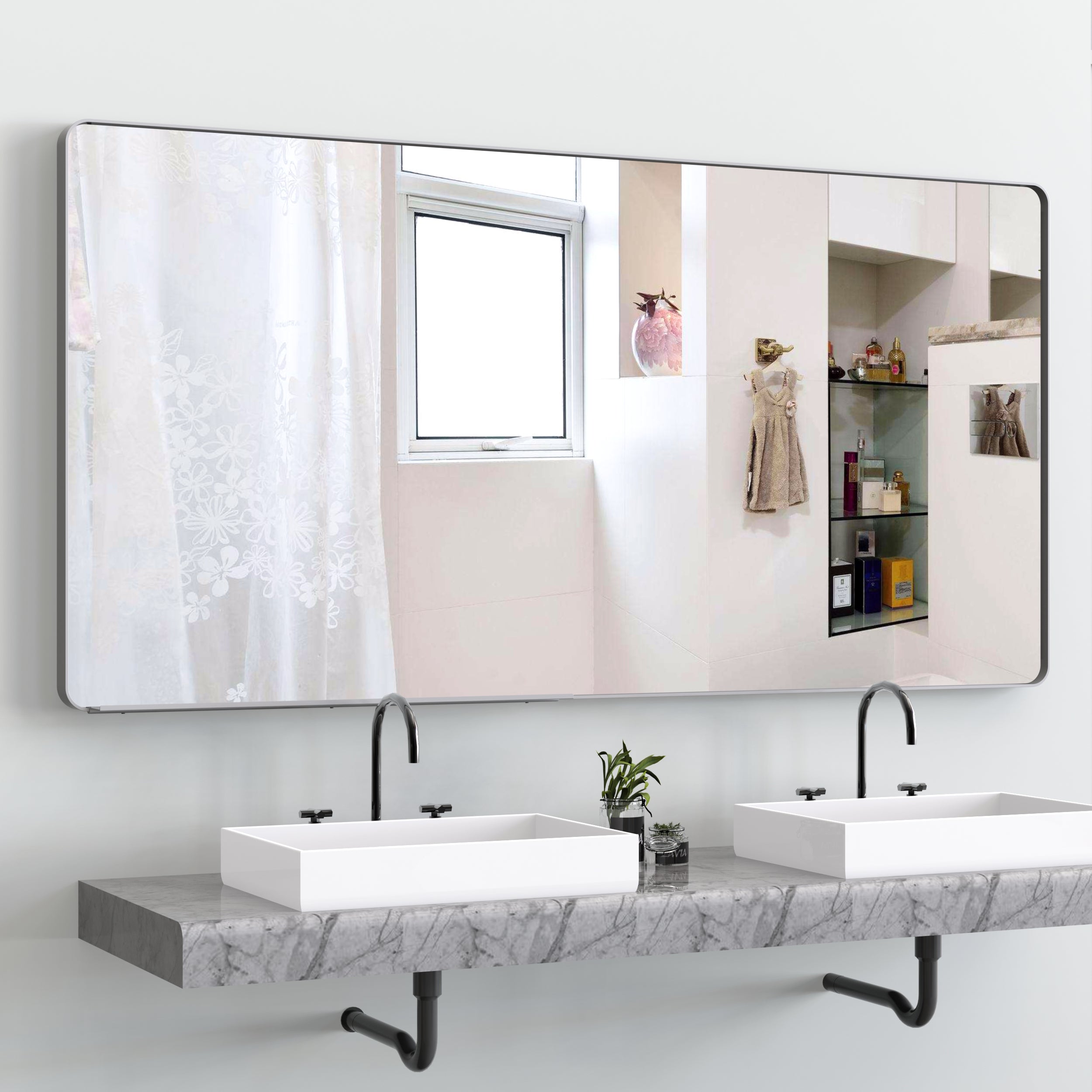 Specchio Bagno 183x91cm con Vassoio Mobile