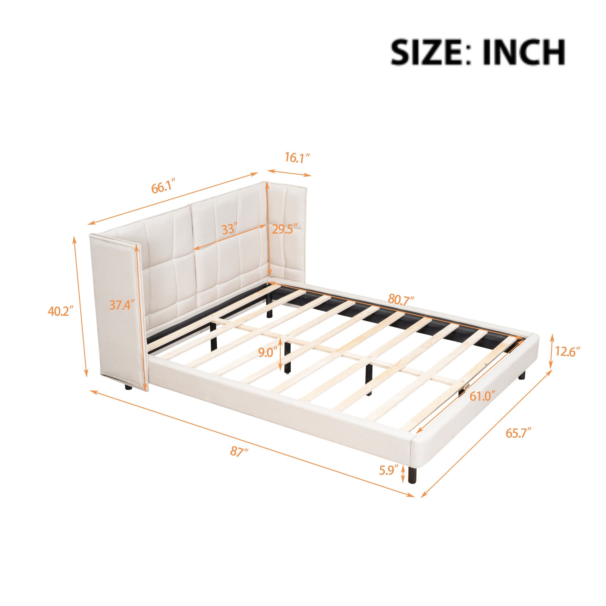 Letto Matrimoniale Imbottito con Luci LED e Testiera a U - Tessuto Lino Beige