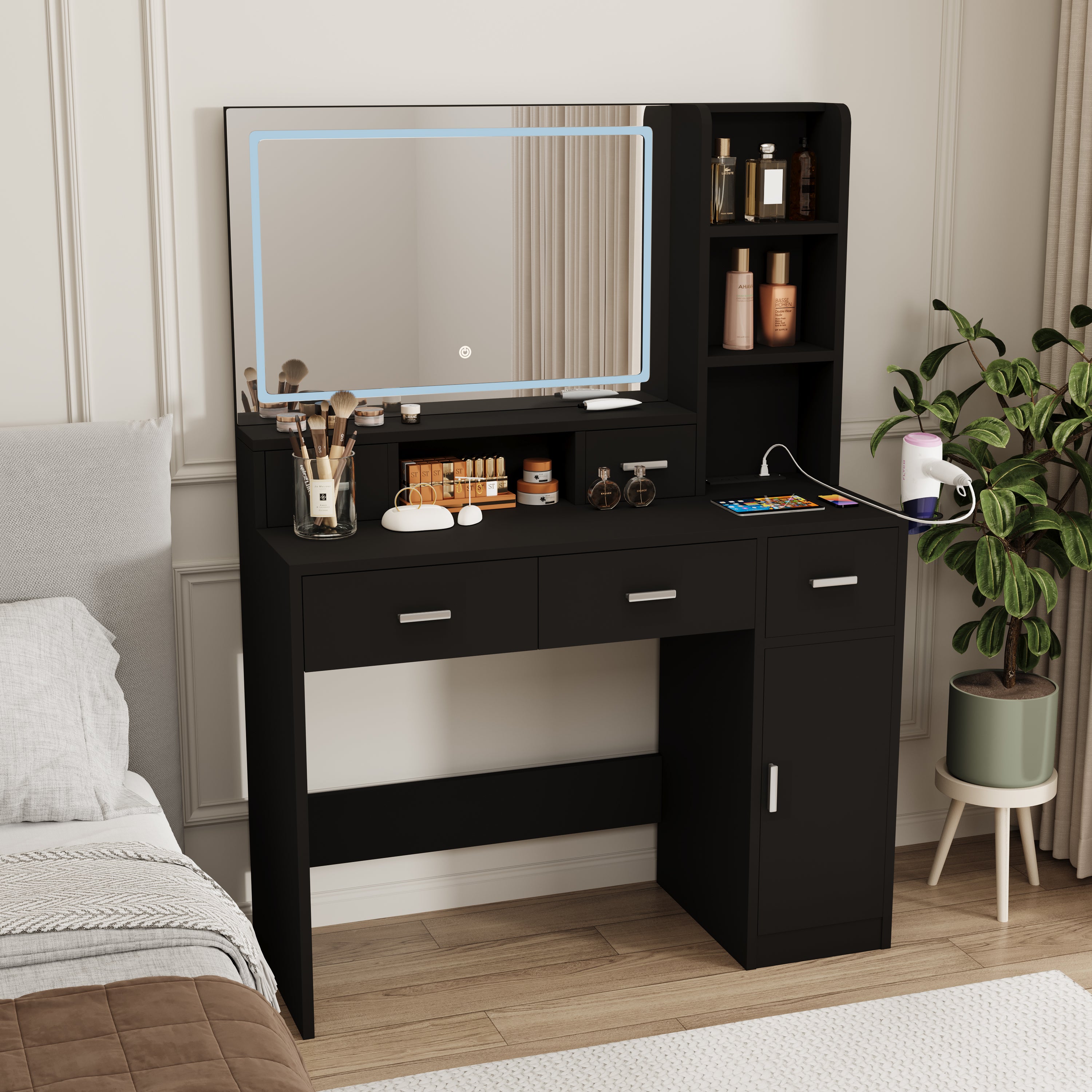 Toeletta Nera con Specchio Smart LED
