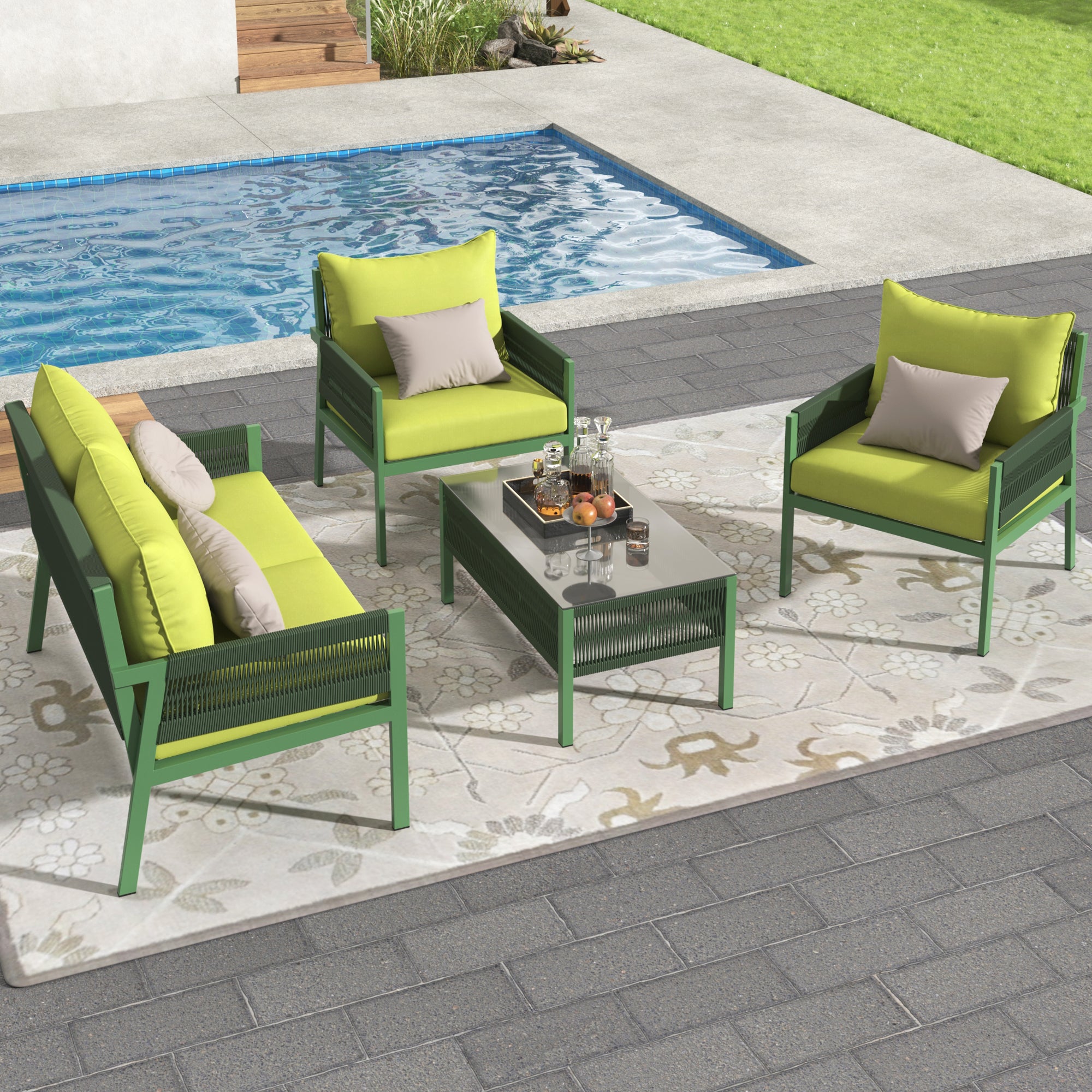 Set Patio Corda 4 Pezzi Verde Giallo