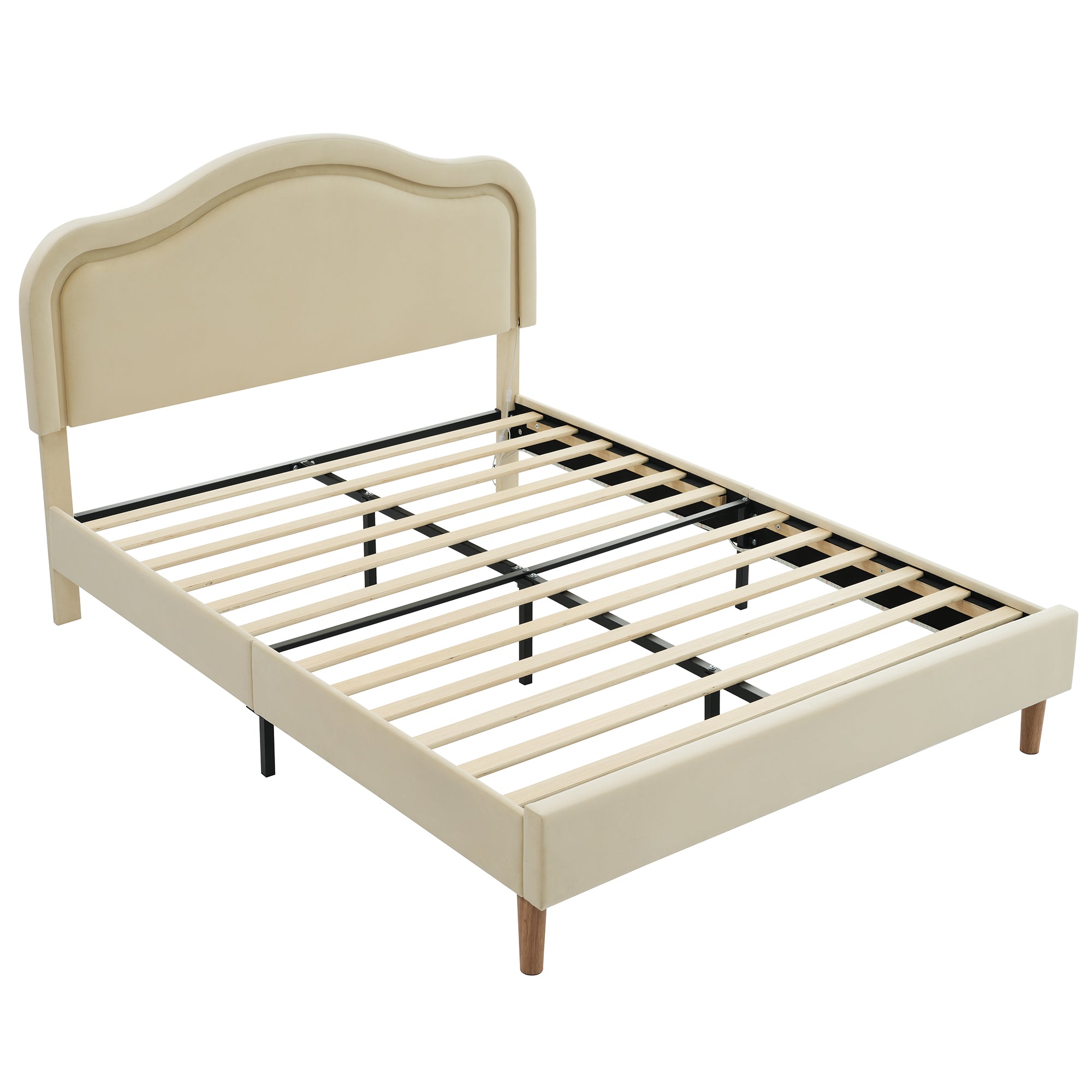Letto Full Size Velluto Beige con LED