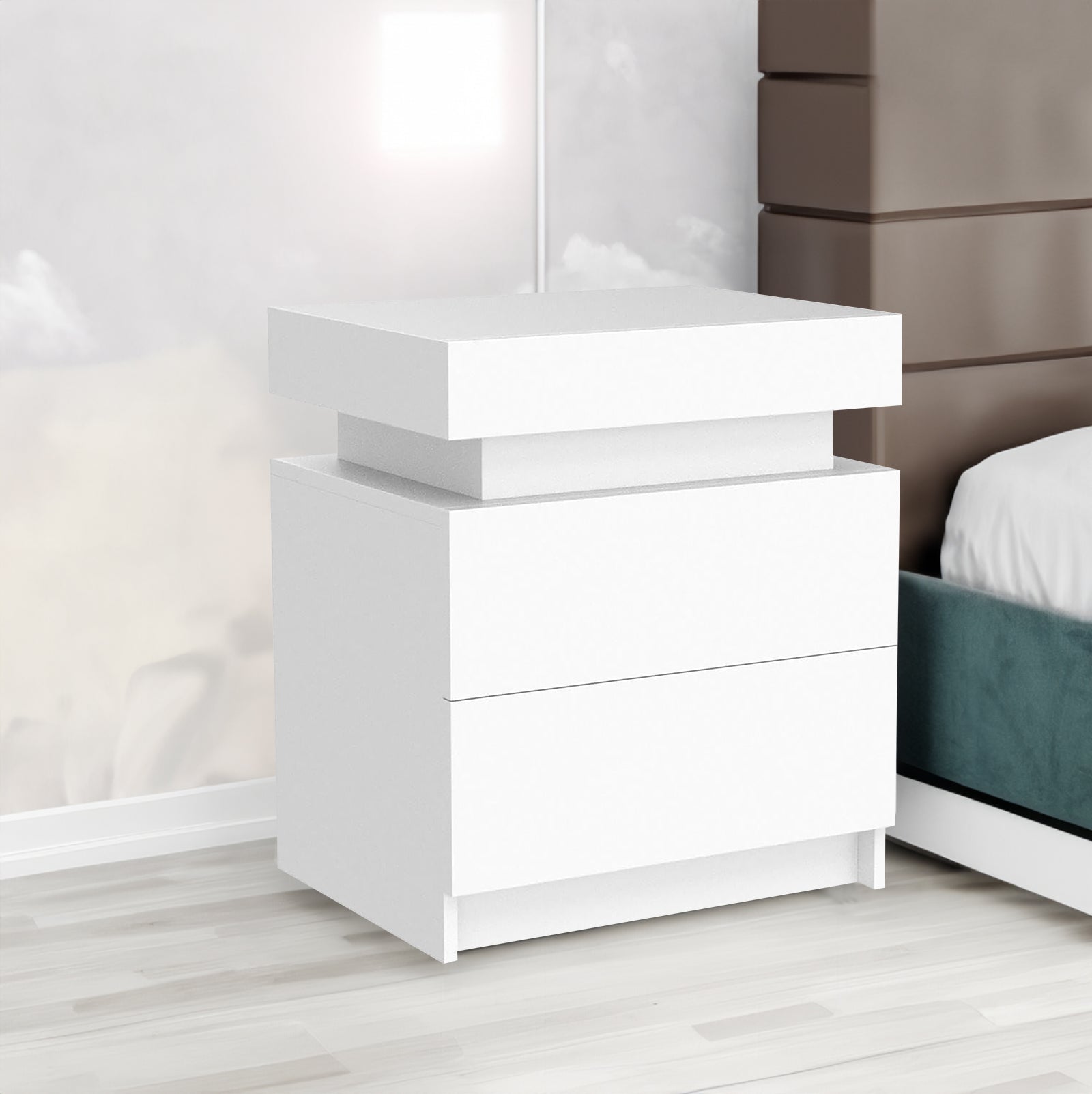 Comodino Bianco con LED RGB