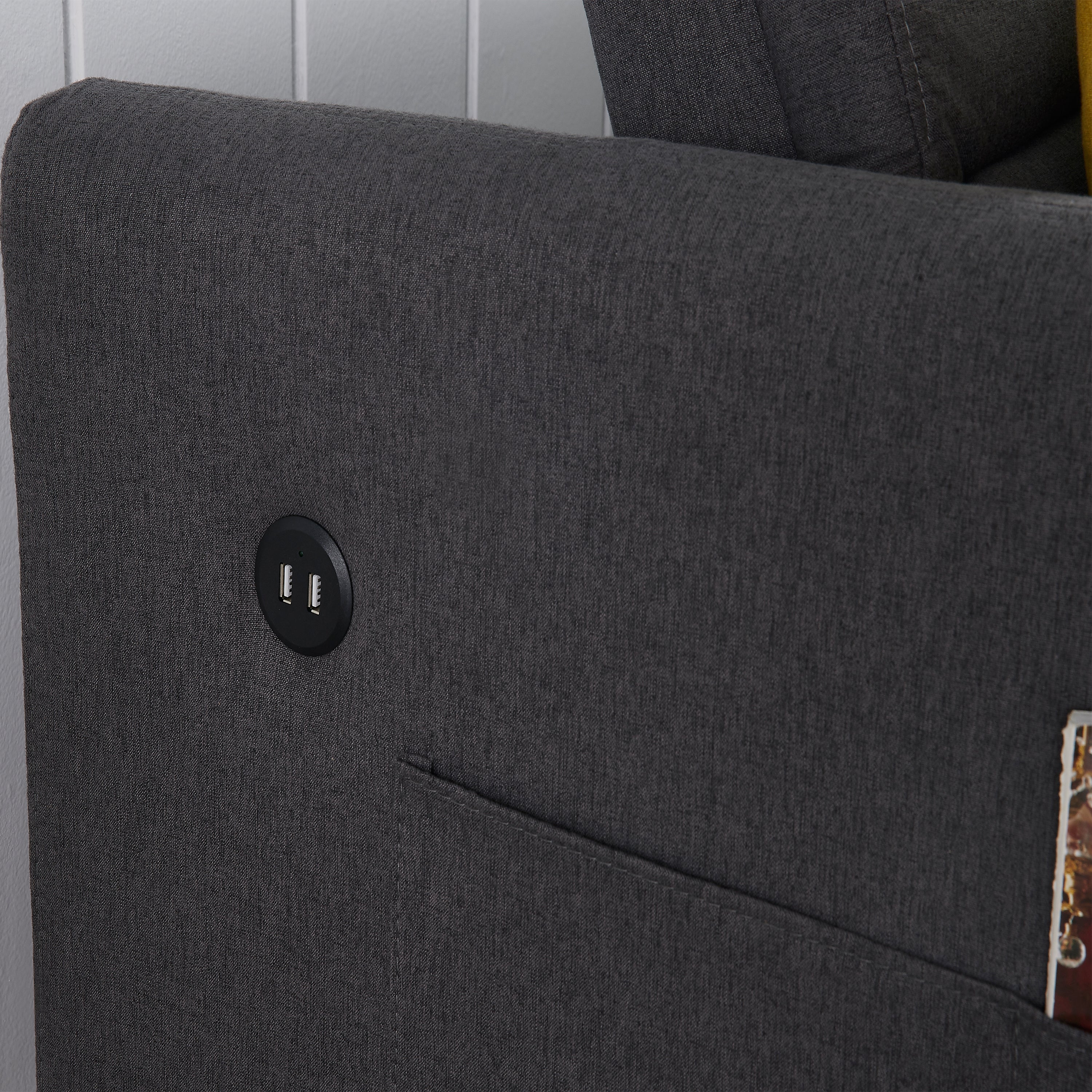 Divano Letto Twins in Tessuto Grigio con USB