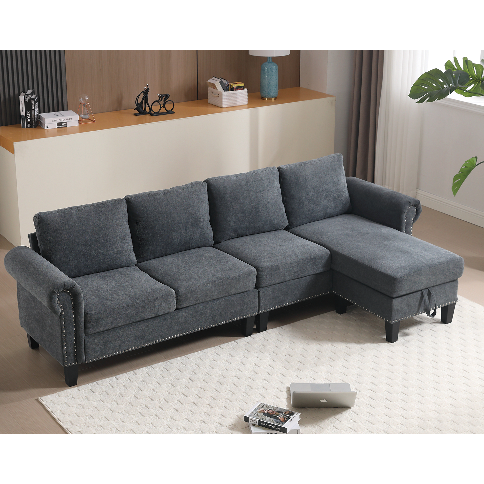 Divano Angolare a L con Contenitore Grigio Moderno