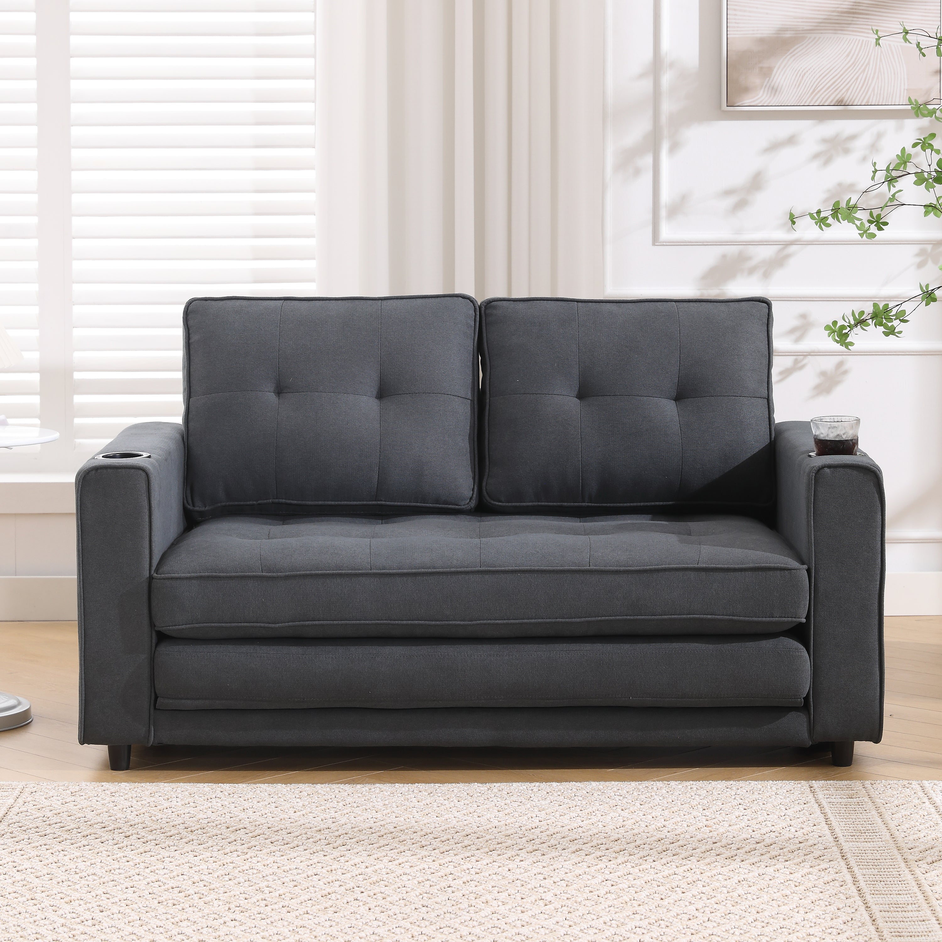Divano Letto Futon 3 in 1 Grigio Scuro