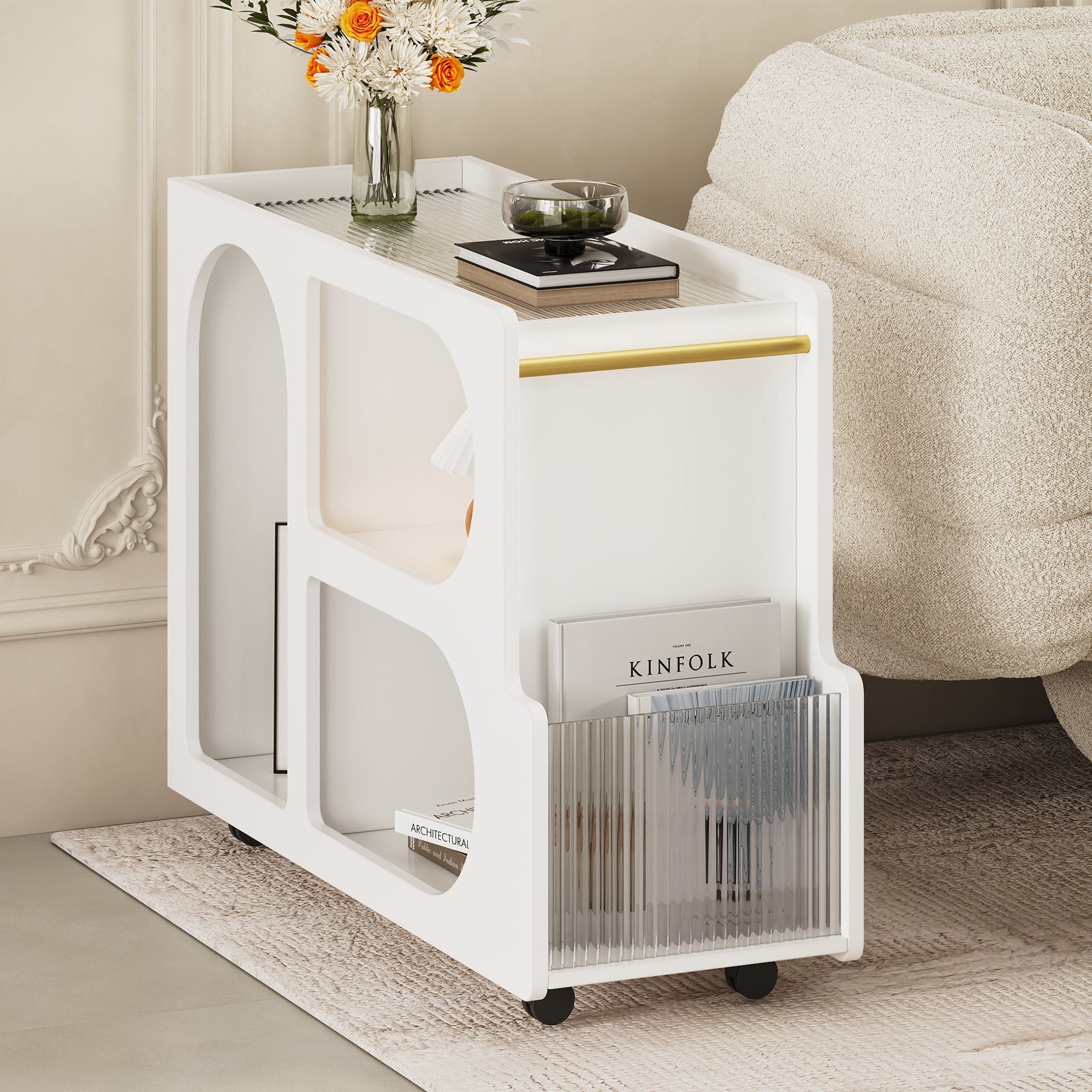 Tavolino Mobile Bianco Vetro Temperato