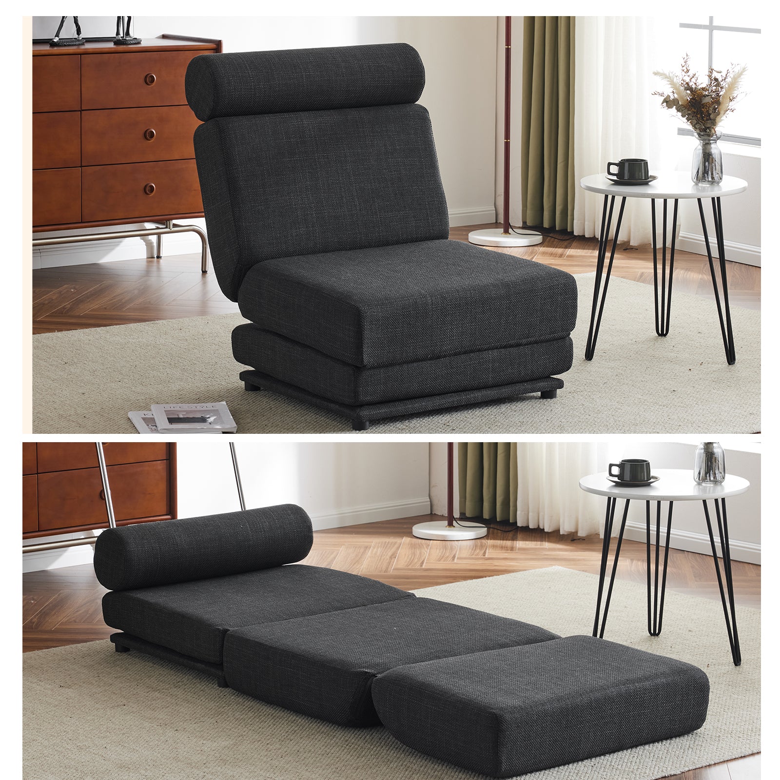 Poltrona Letto Pieghevole Grigio Scuro