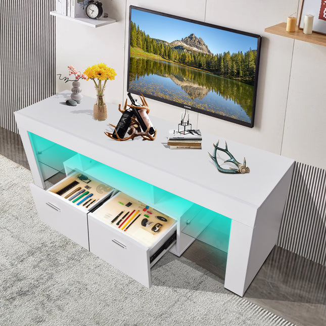 LED TV Stand for 75 Inch TVs – Modern Entertainment Center with Storage and Drawer, Perfect for Living Room and Gaming