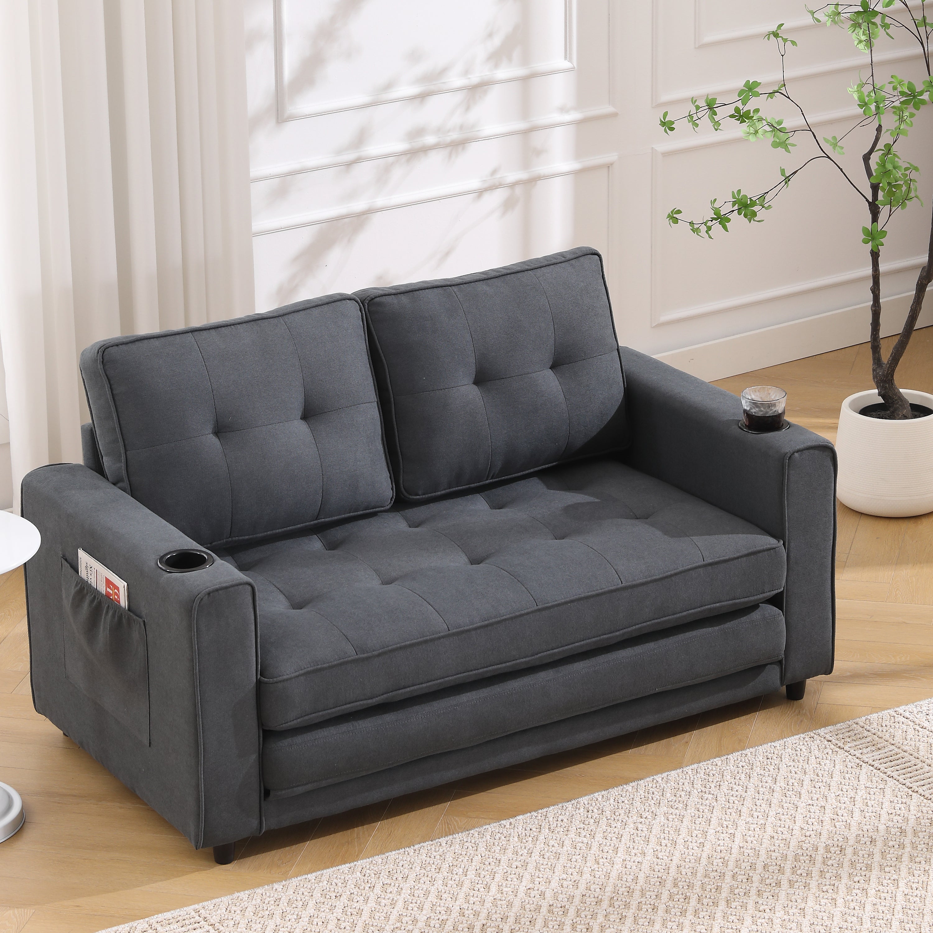 Divano Letto Futon 3 in 1 Grigio Scuro