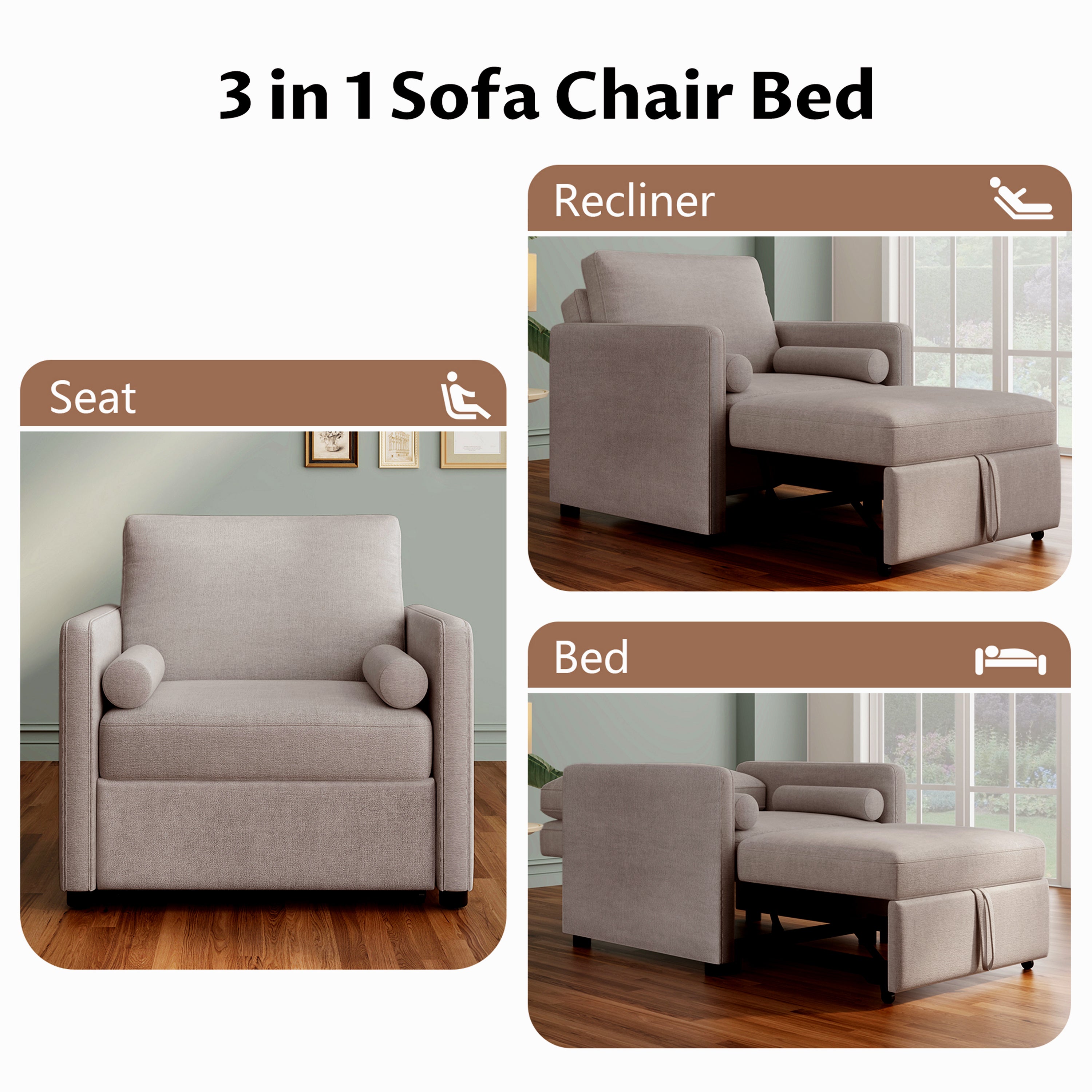 Poltrona Letto 3 in 1 Lino Tan