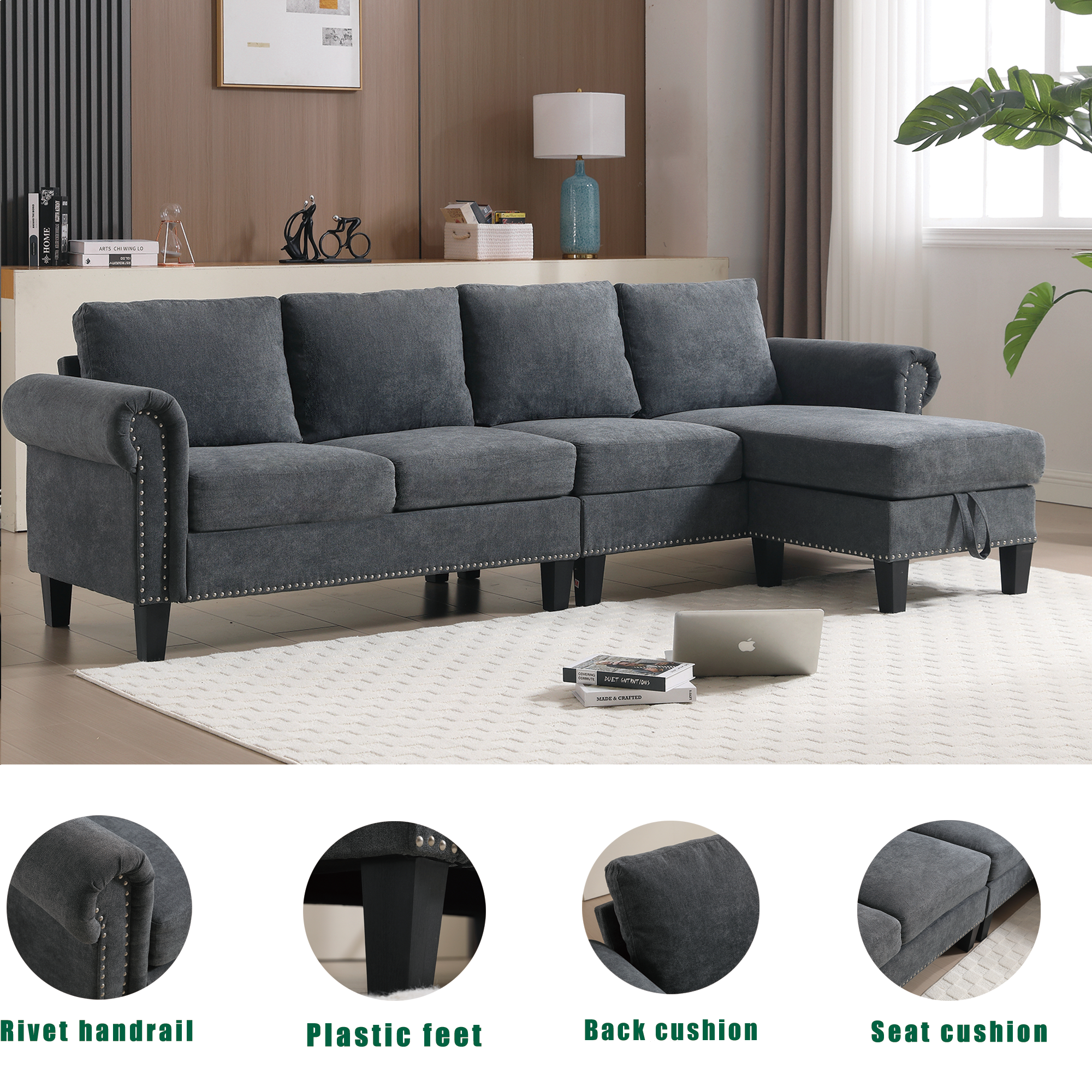 Divano Angolare a L con Contenitore Grigio Moderno