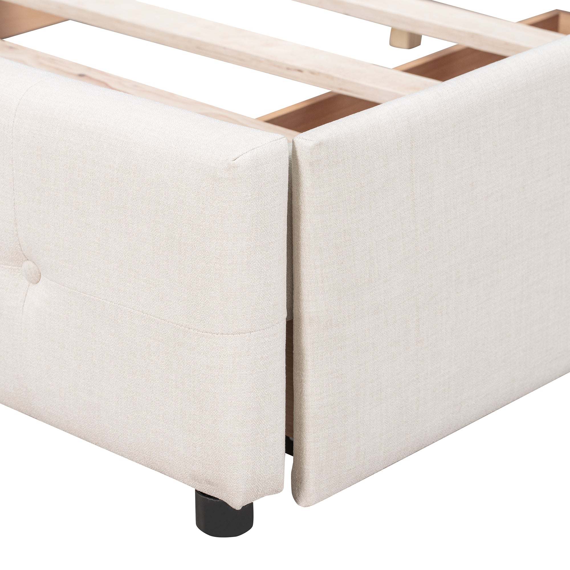 Letto Queen Imbottito 4 Cassetti Beige