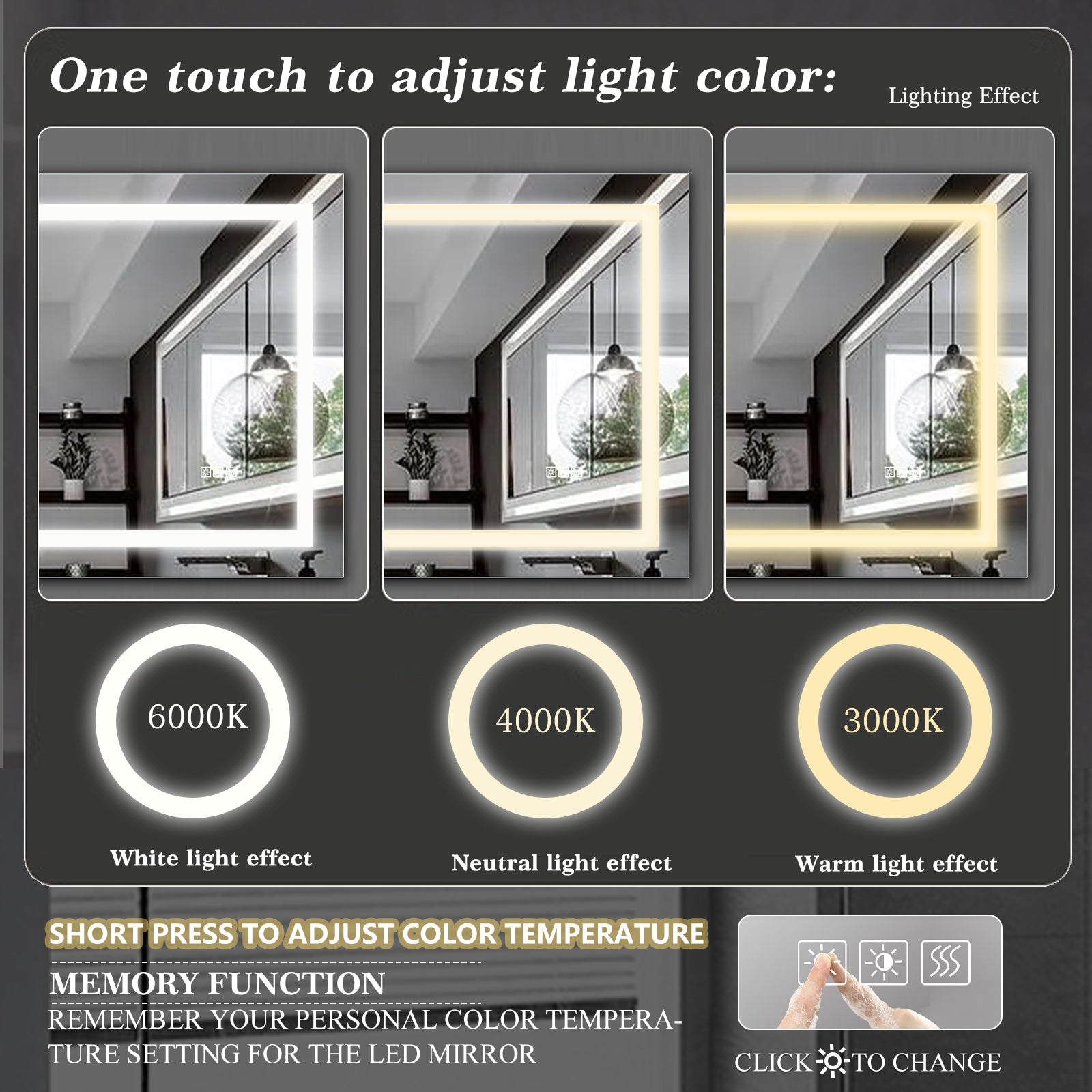 Specchio LED Bagno 183x91cm Antiappannamento Dimmer