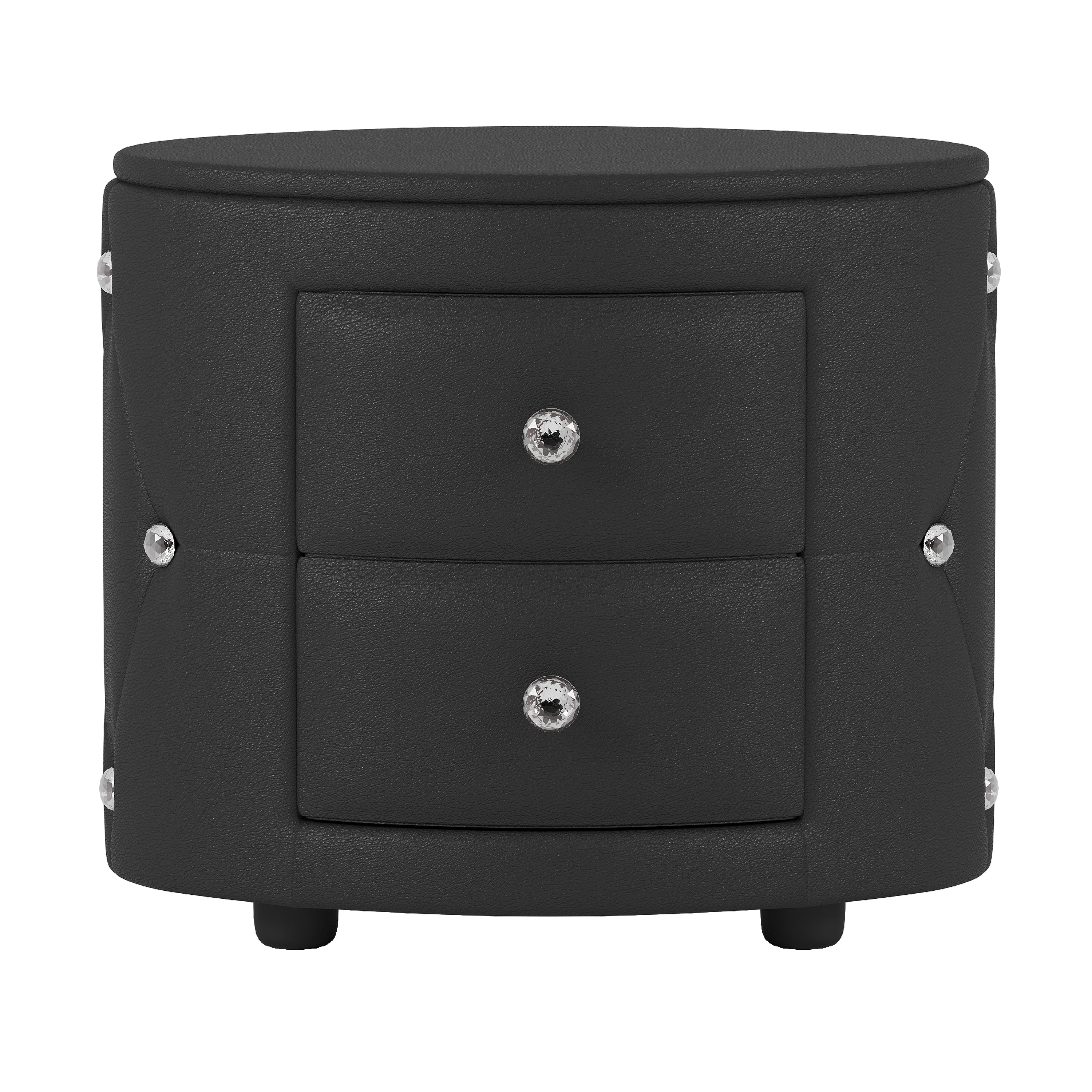Comodino Nero Ecopelle Maniglie Cristallo