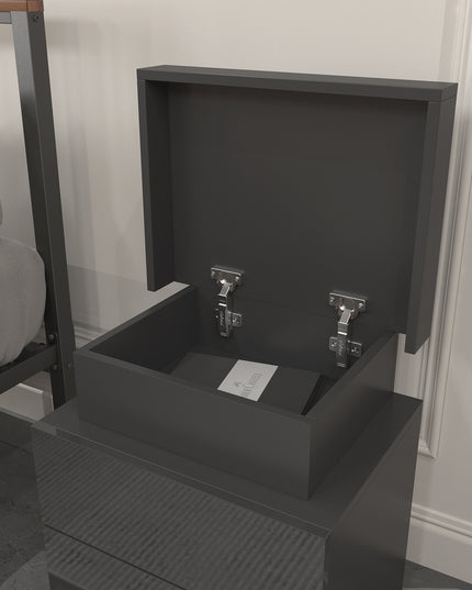 Modern Black LED Nightstand with Led Lights Bedside table with 2 High Gloss Drawers for Bedroom