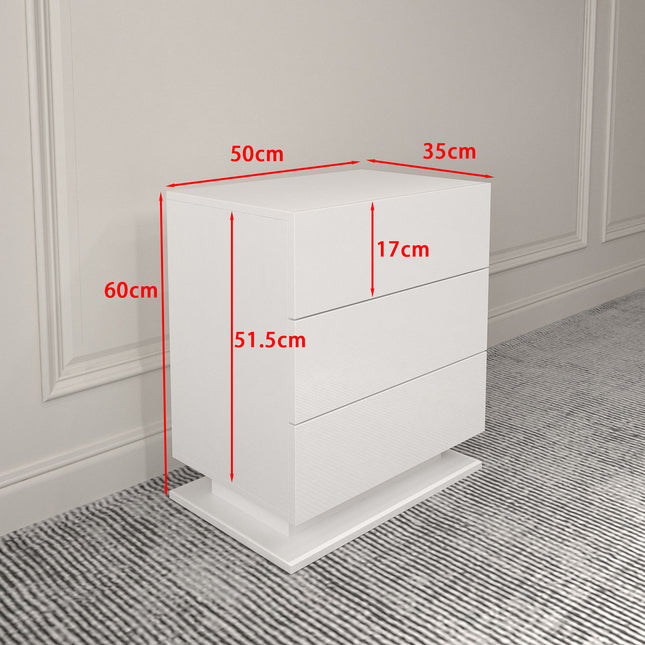LED Nightstand with 3 drawers, White bedside Table ,Modern End Side Table for Bedroom