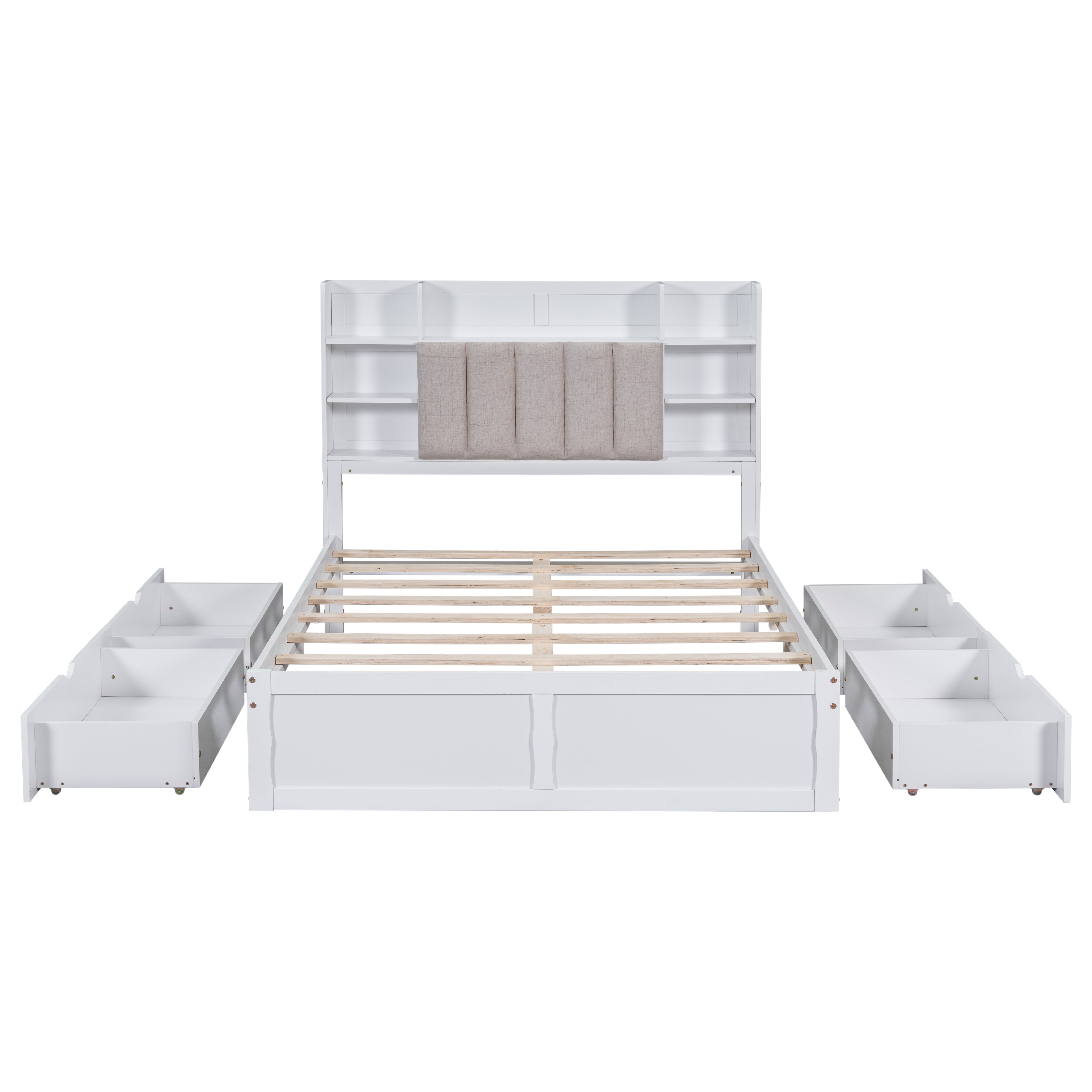 Letto Full Size Bianco con 4 Cassetti