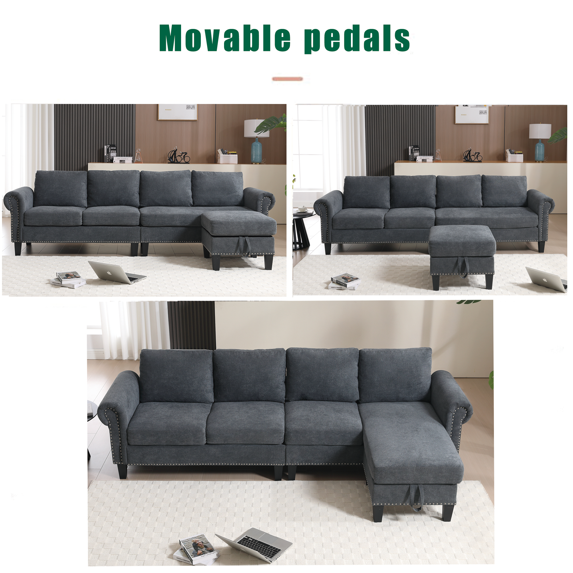 Divano Angolare a L con Contenitore Grigio Moderno