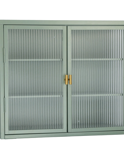 Retro Style Haze Double Glass Door Wall Cabinet With Detachable Shelves for Office Dining Room Living Room Kitchen