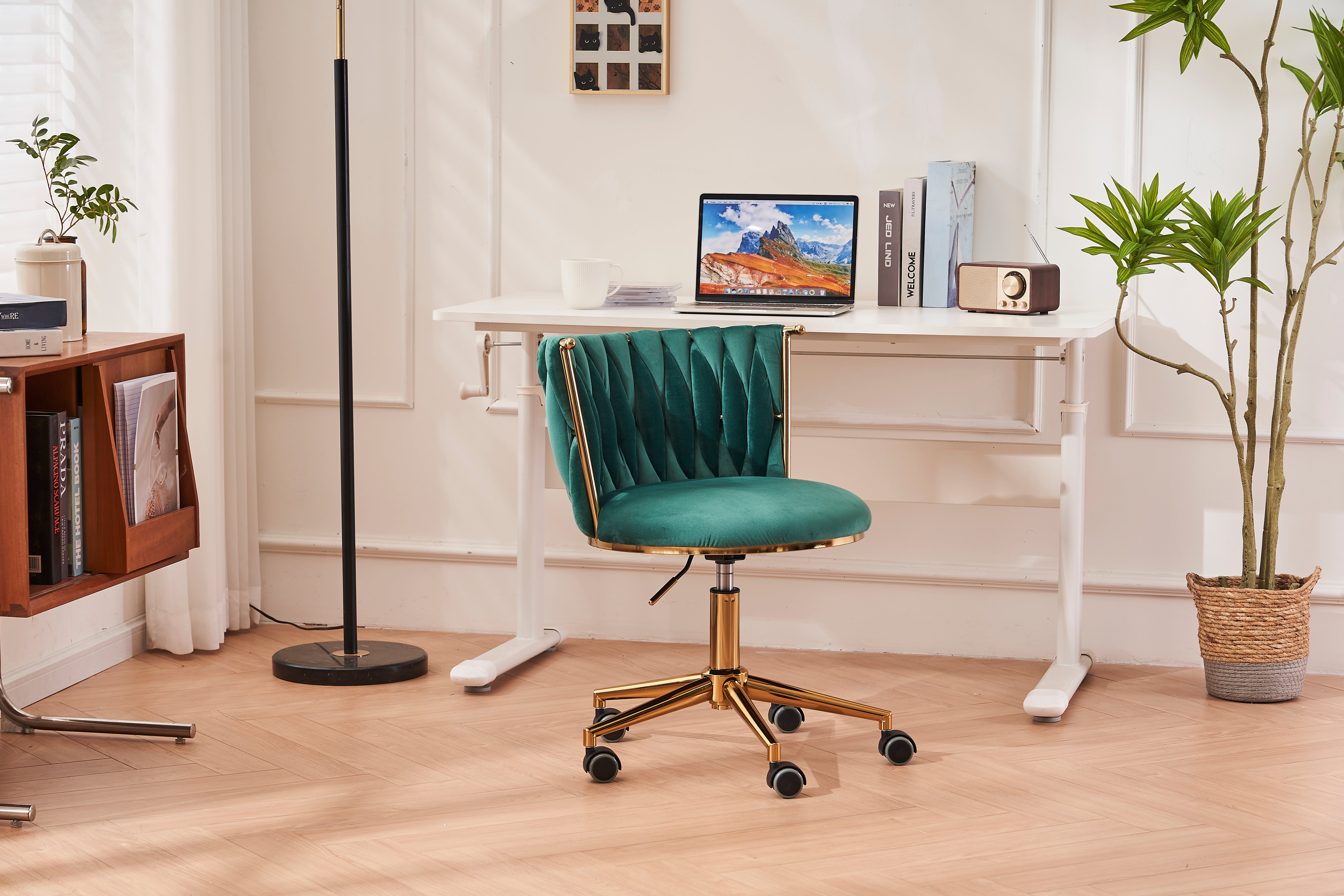 Sedia Ufficio Girevole Ergonomica in Velluto Verde Smeraldo