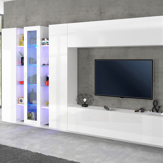 Soggiorno MARUSKA asimmetrico 340 x 30 x 180 cm (LxPxA) - Bianco laccato lucido