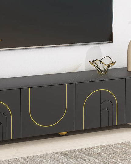 U-Can modern TV stand for TVs under 75 inches with a storage cabinet top marble pattern and circular stand