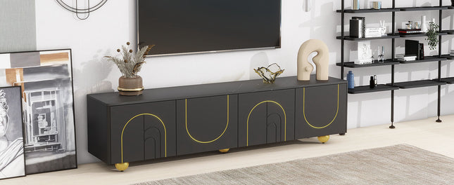 U-Can modern TV stand for TVs under 75 inches with a storage cabinet top marble pattern and circular stand