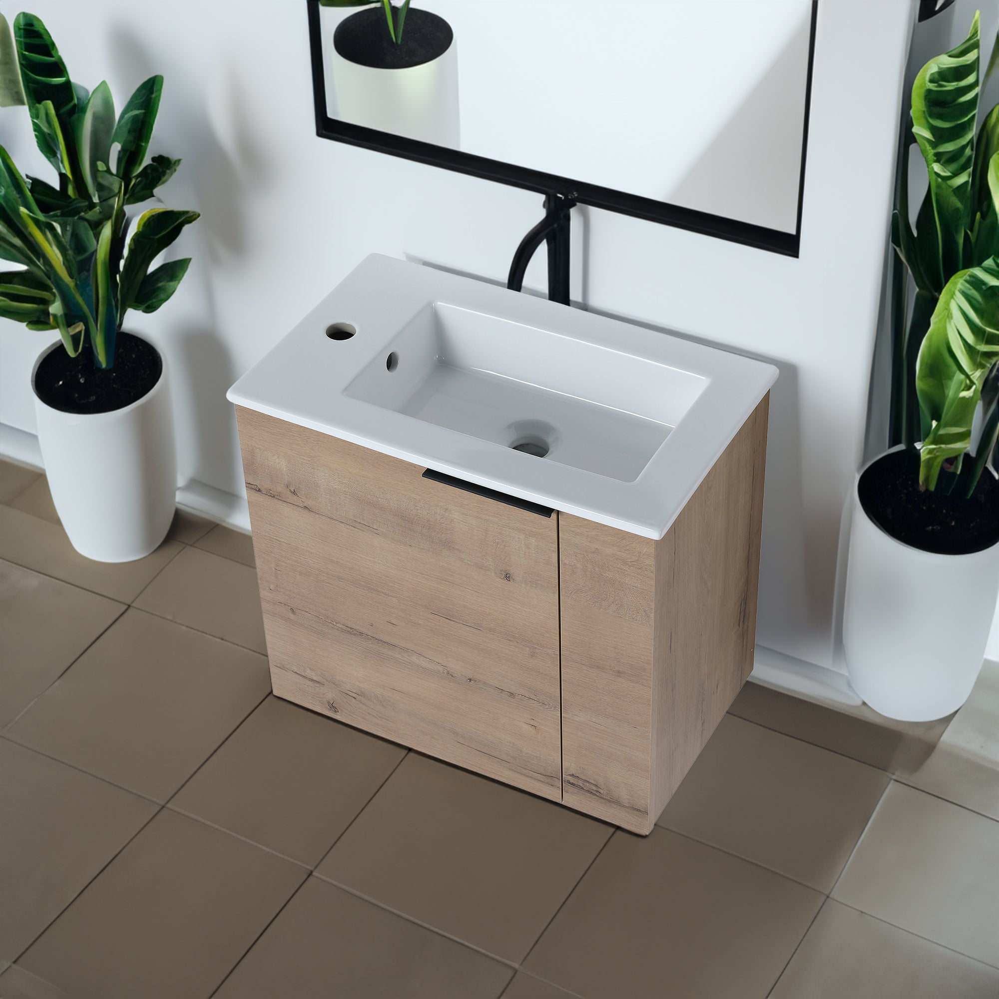 Mobile Bagno Sospeso 56cm Rovere con Lavabo