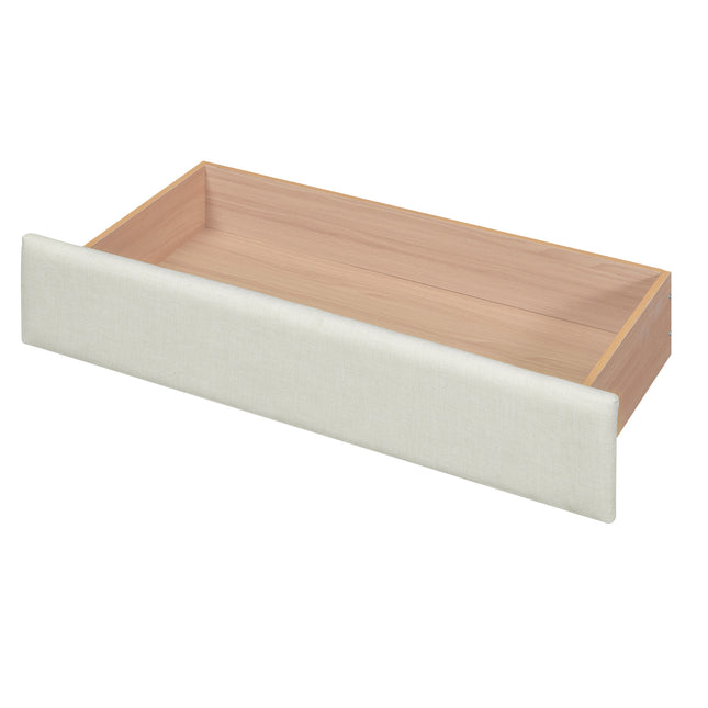 Full Size Upholstered Platform Bed with One Large Drawer in the Footboard and Drawers on Each Side, Beige