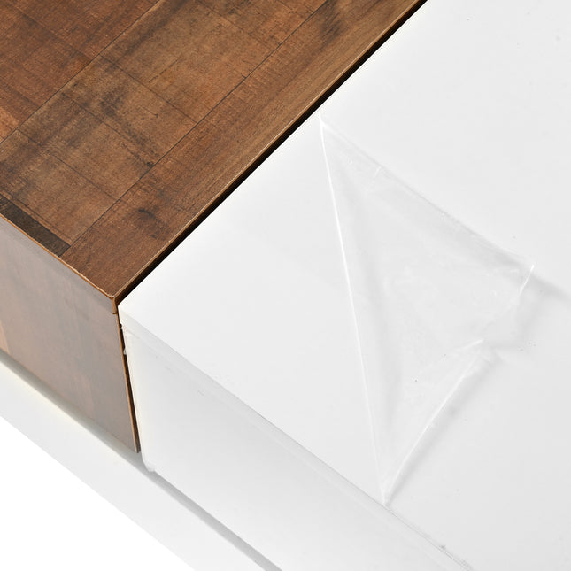 ON-TRANS 31.4 Inches x 31.4 Inches High Gloss Center Table with Sliding Top and Hidden Storage Room – White