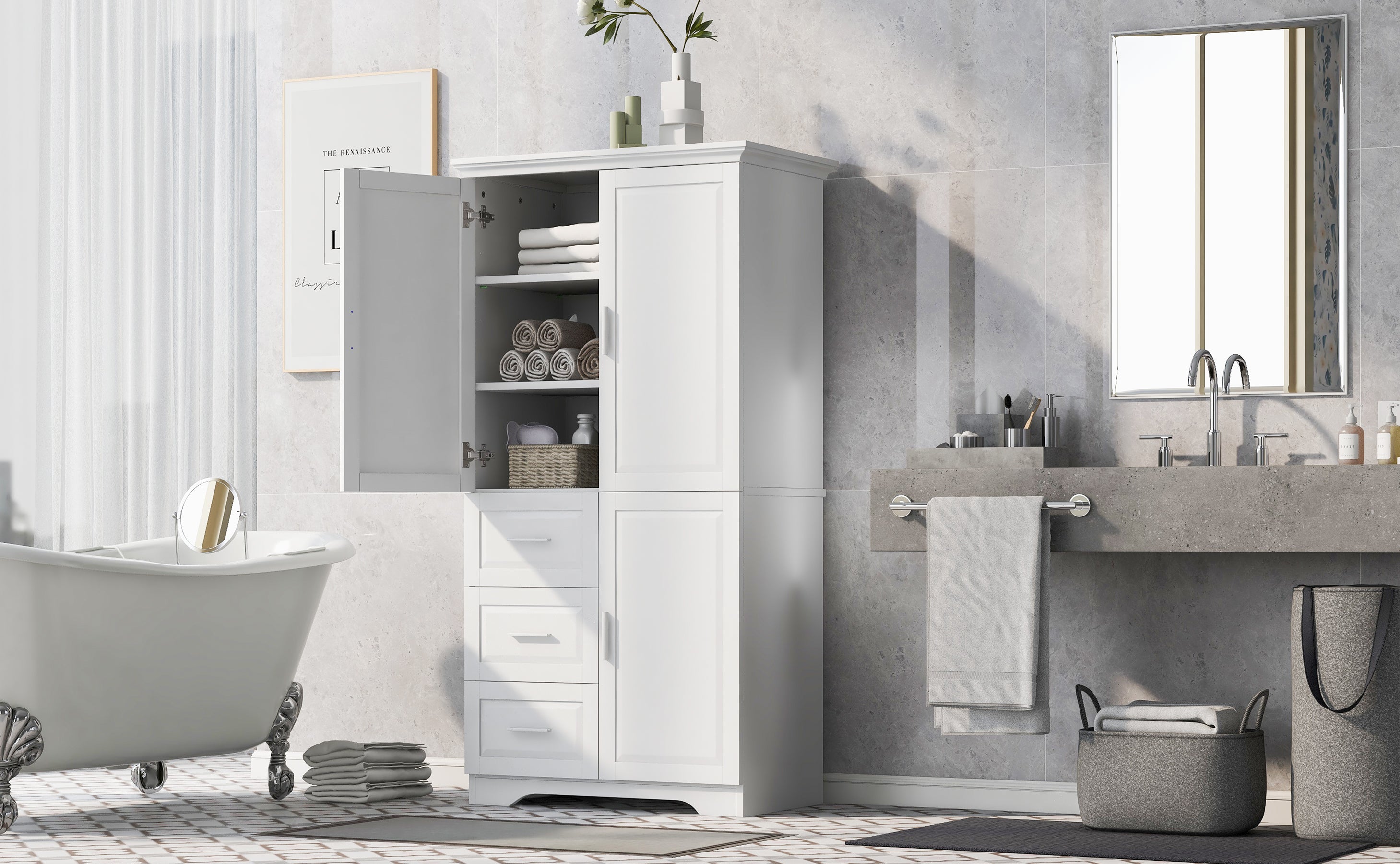 Mobile Bagno Alto Porte Cassetti Bianco