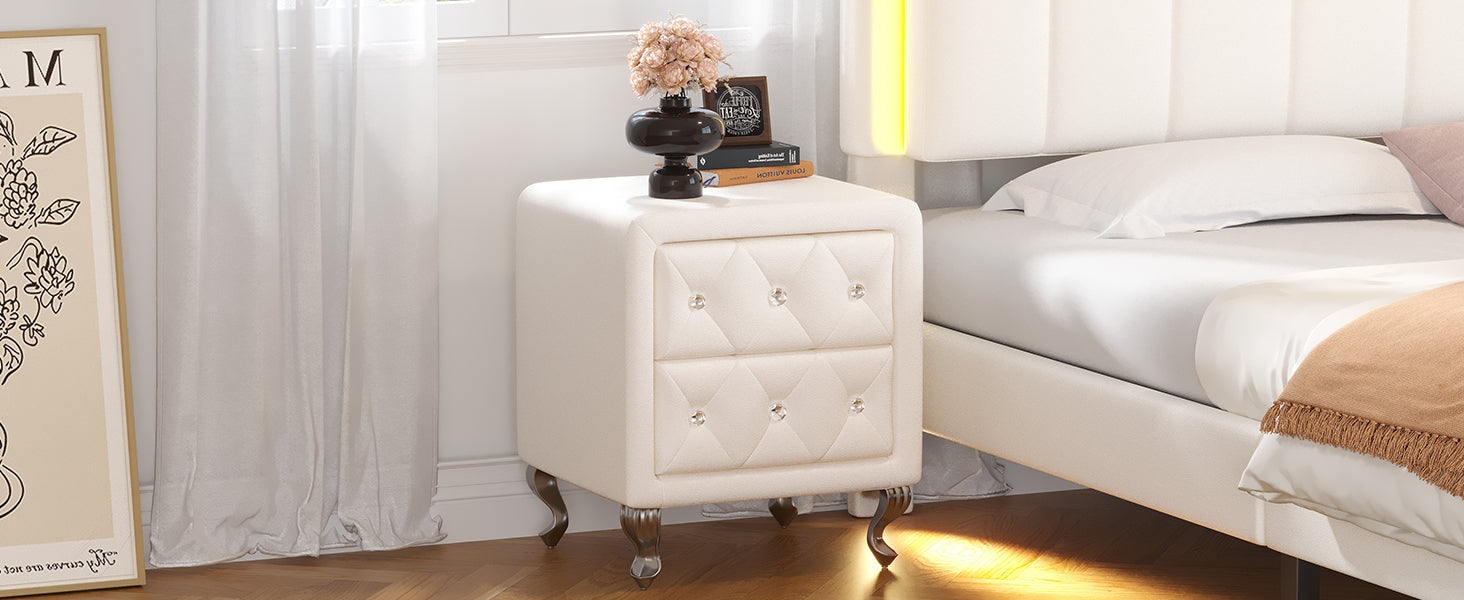 Comodino Bianco Ecopelle Gambe Metallo