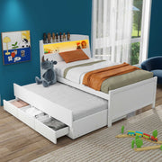 Letto Singolo Piattaforma LED Bianco 3 Cassetti