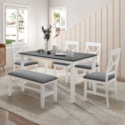Set Tavolo Pranzo 6 Pezzi Legno Grigio Bianco