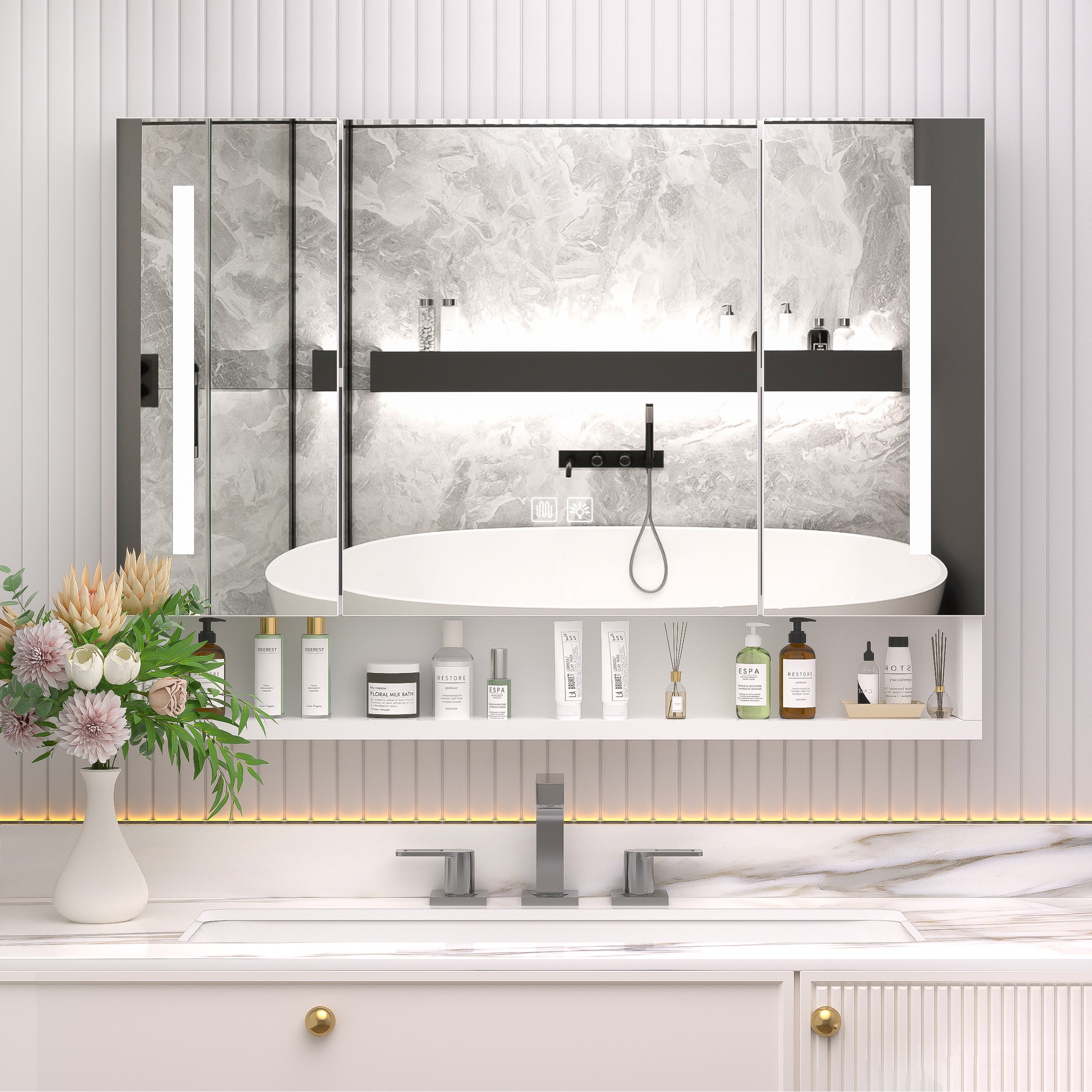 Armadietto Bagno LED 100x70cm 3 Ante