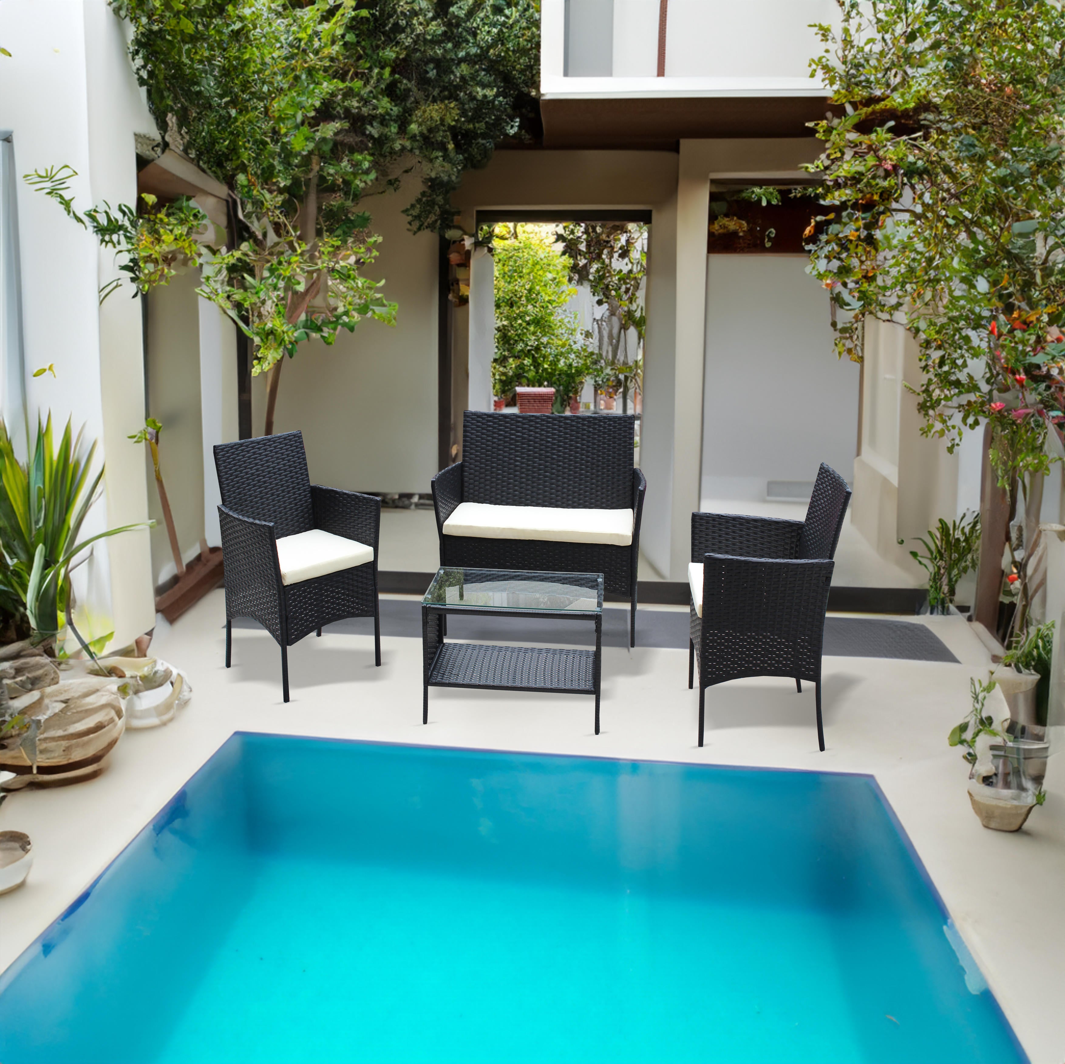 Set Patio Rattan 4 Pezzi Beige