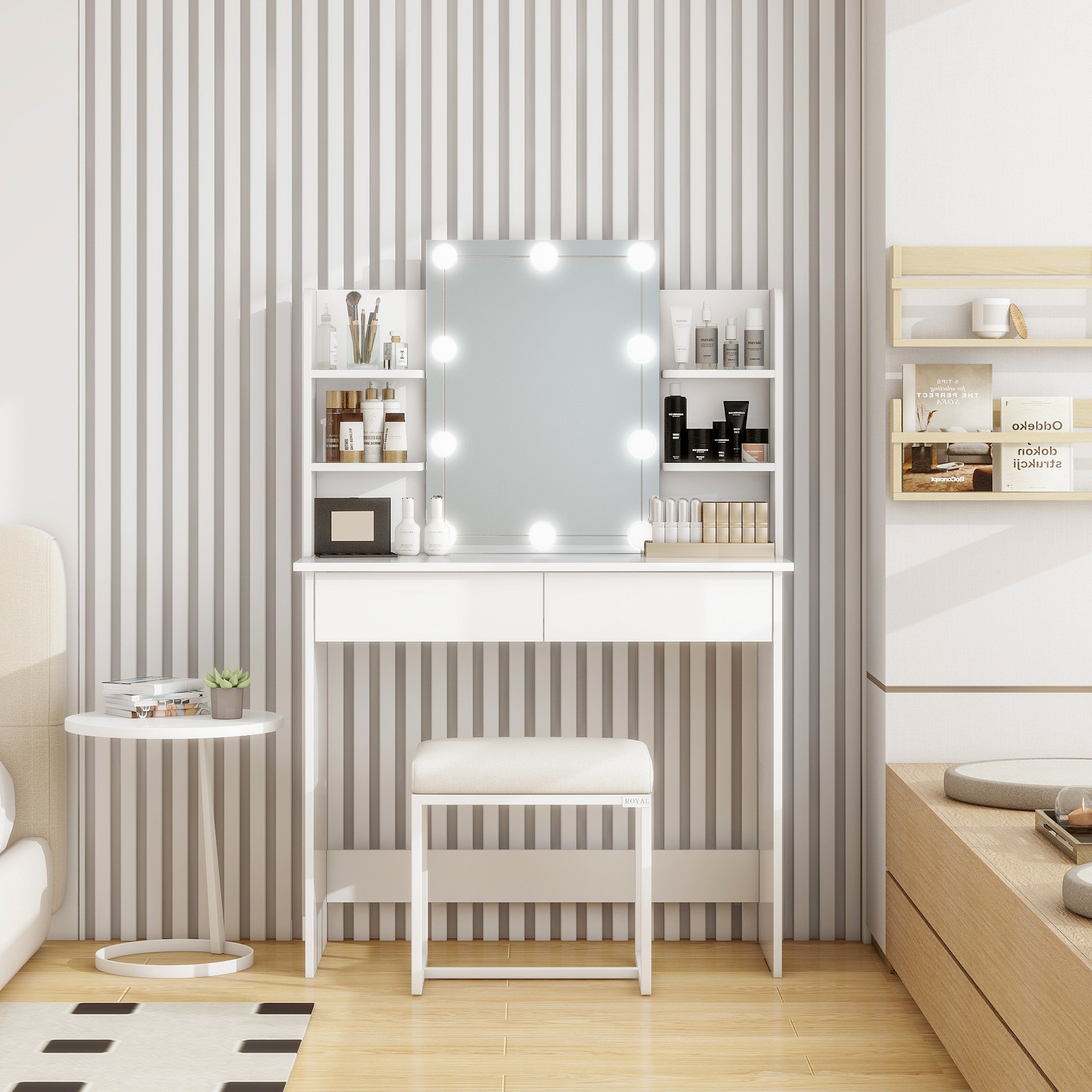 Toeletta Bianca con LED e 2 Cassetti