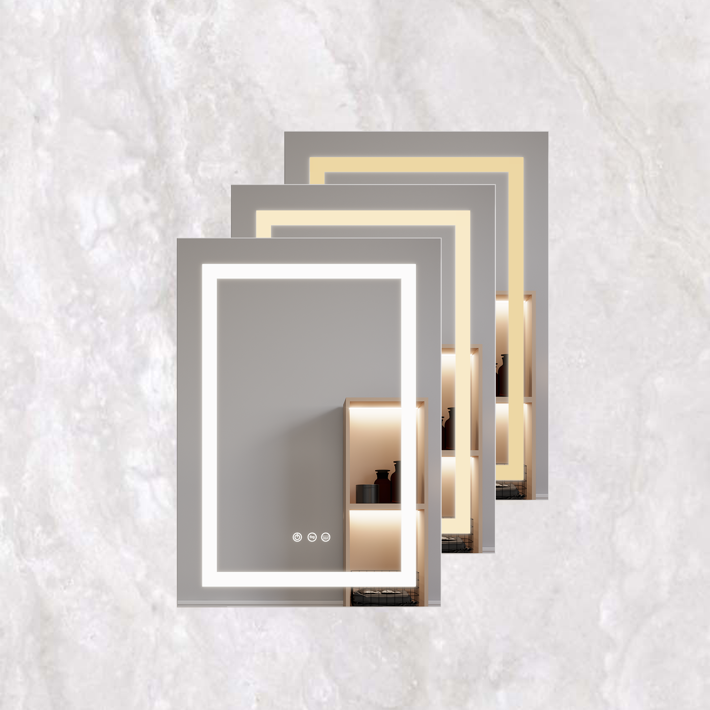 Armadietto Bagno LED 66x51cm Antiappannamento