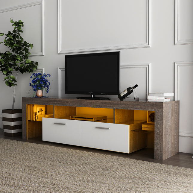 20-Minute Quick Assembly Brown TV Stand – Simple Modern Floor Cabinet with Toughened Glass Shelf for Floor or Wall Use
