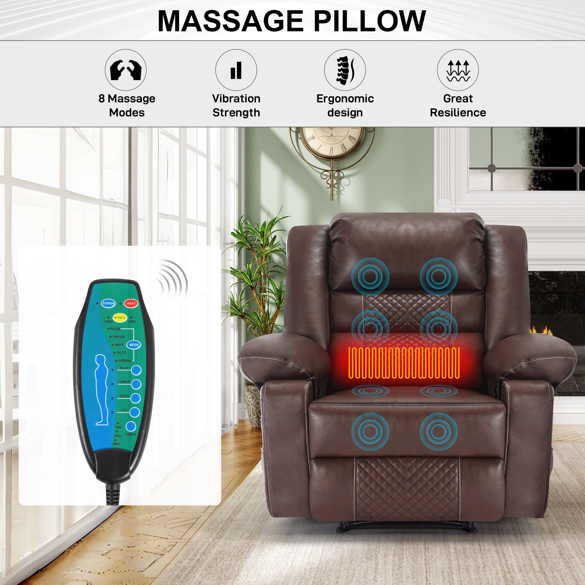 Poltrona Relax Massaggiante in Pelle con Reclinazione Manuale