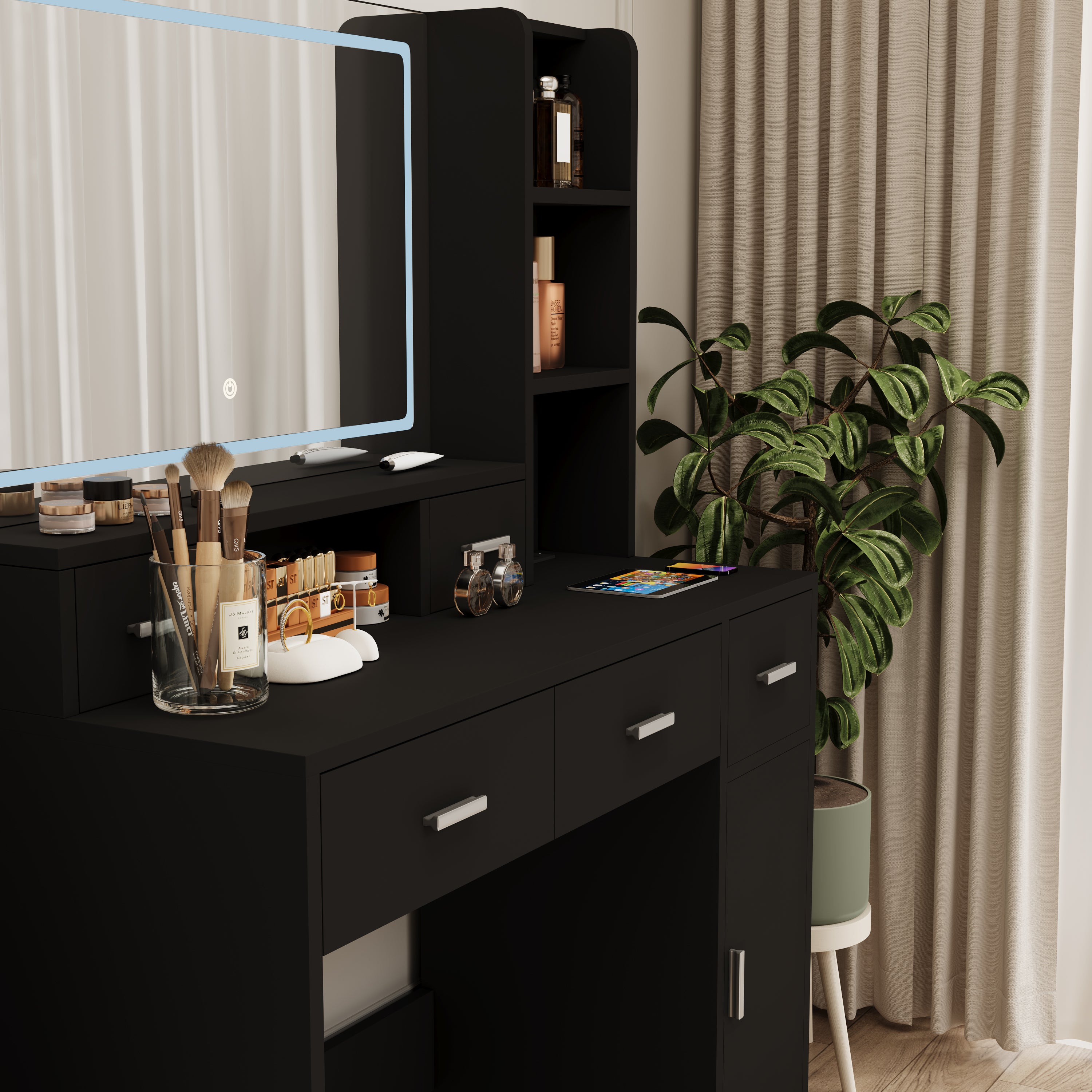Toeletta Nera con Specchio Smart LED