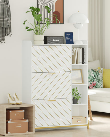 Shoe Cabinet with 3 Flip Drawers & Open Shelves, Modern Entryway Shoe Storage Cabinet Slim, Narrow Hidden Shoe Rack for Heels