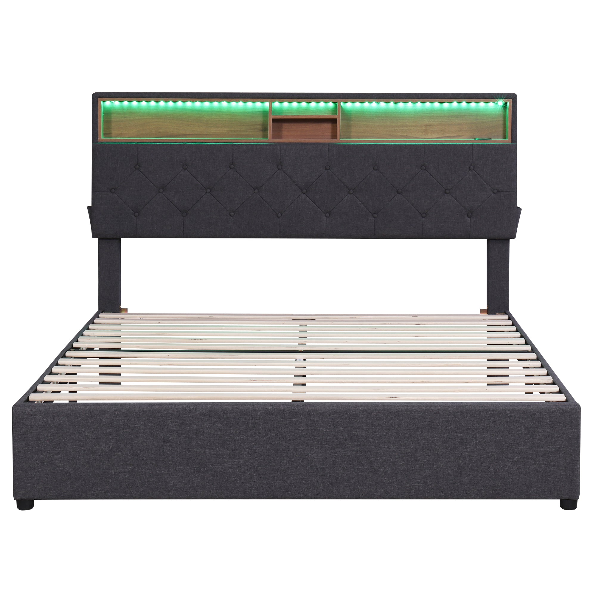 Letto Queen con LED e Ricarica USB Grigio Scuro