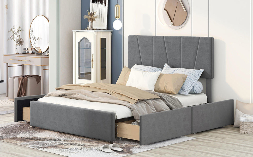 Letto Queen RegalGrey con Cassetti e Testiera Regolabile