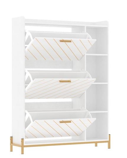Shoe Cabinet with 3 Flip Drawers & Open Shelves, Modern Entryway Shoe Storage Cabinet Slim, Narrow Hidden Shoe Rack for Heels