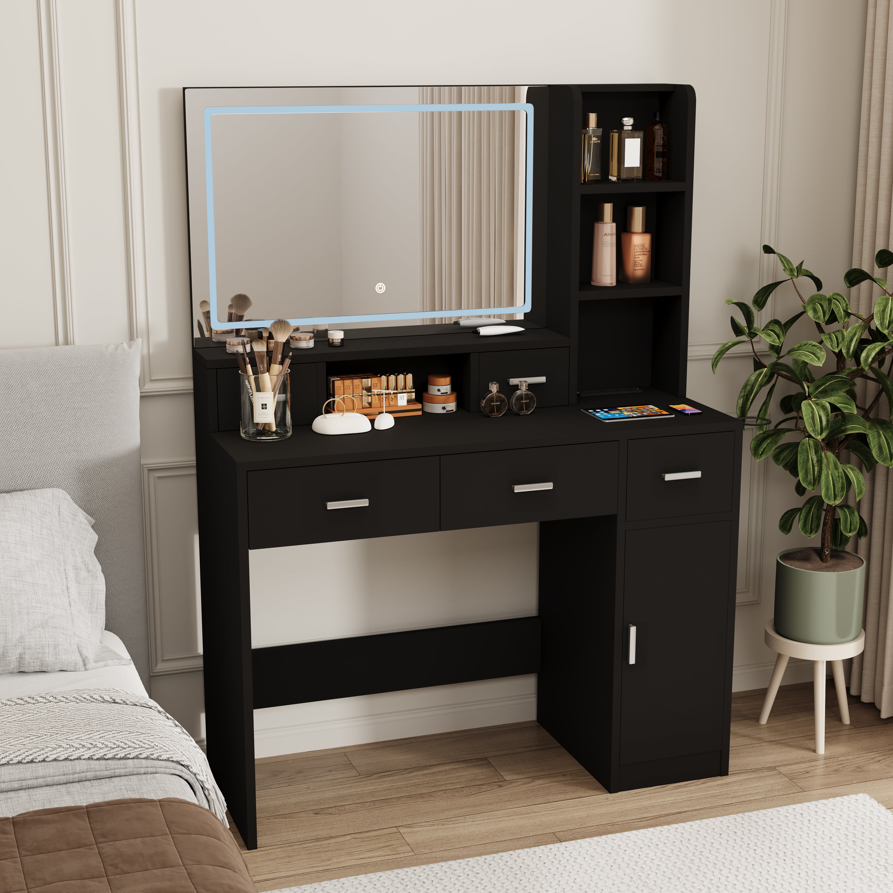 Toeletta Nera con Specchio Smart LED